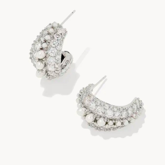 Kendra Scott Jewelry - NWT Kendra Scott Krista Silver Hoop Earrings in White Mix with Pearls